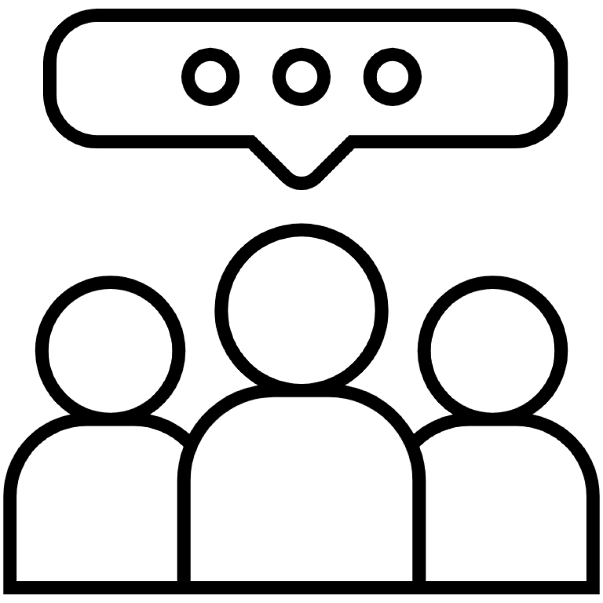 Icon of 3 people heads, with speech bubble above them