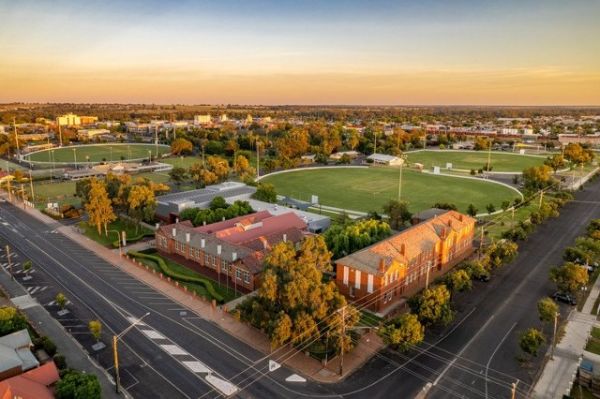 Aerial view of schools and playing fields in the Orana region