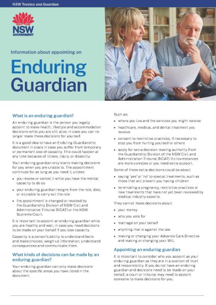 Page 1 of Enduring Guardian Factsheet