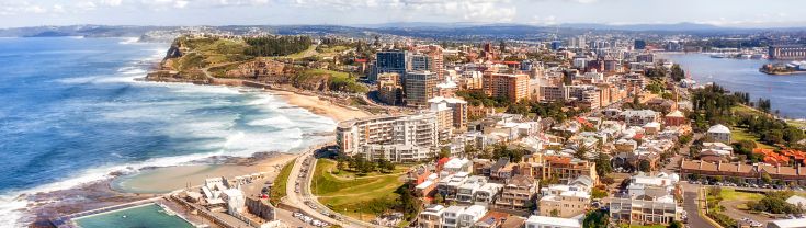 Arial view of Newcastle beach and ocean baths