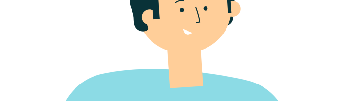 Smiling human character wearing a blue shirt